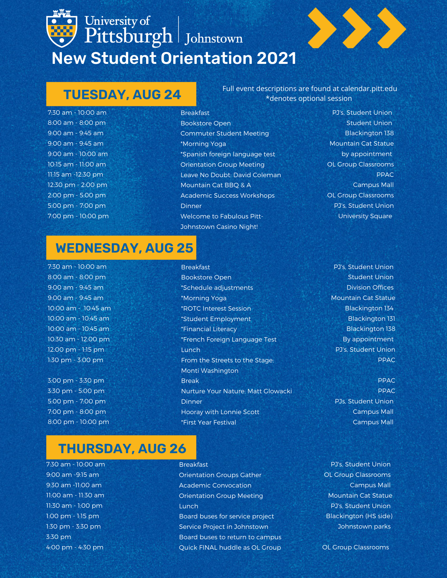 New Student Orientation | University Of Pittsburgh Johnstown | University Of Pittsburgh