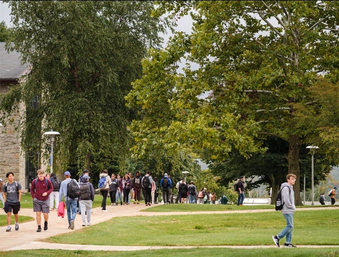 students walking on campus