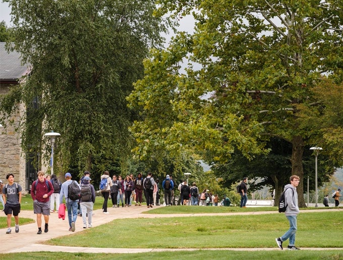 students walking on campus